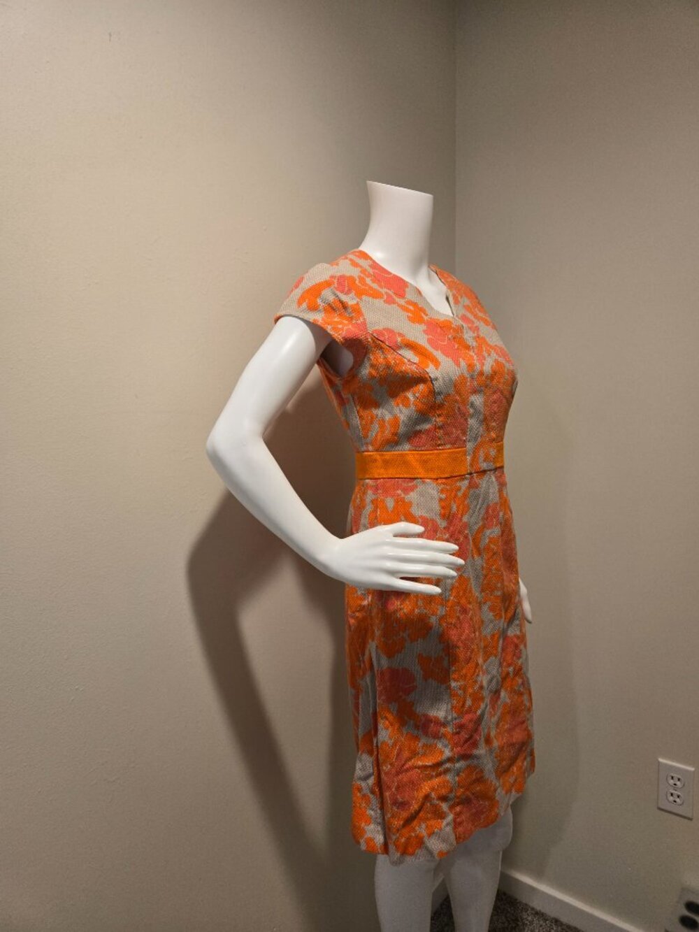 Boden Floral Print Dress V-Neck Dress Orange Pink 6 - Picture 4 of 5